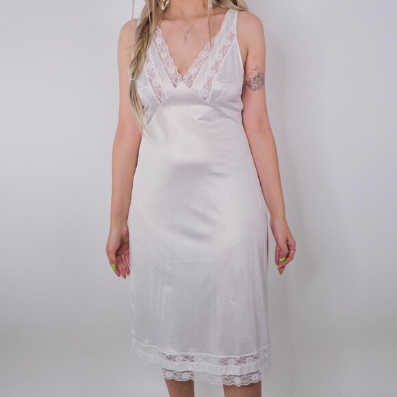 VINTAGE BRIDAL HONEYMOON WHITE MAXI SLIP DRESS - Picture 4 of 8